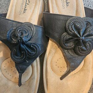 Clarks Super Comfy small platform black flip flops Beach Cruise thongs slides 8